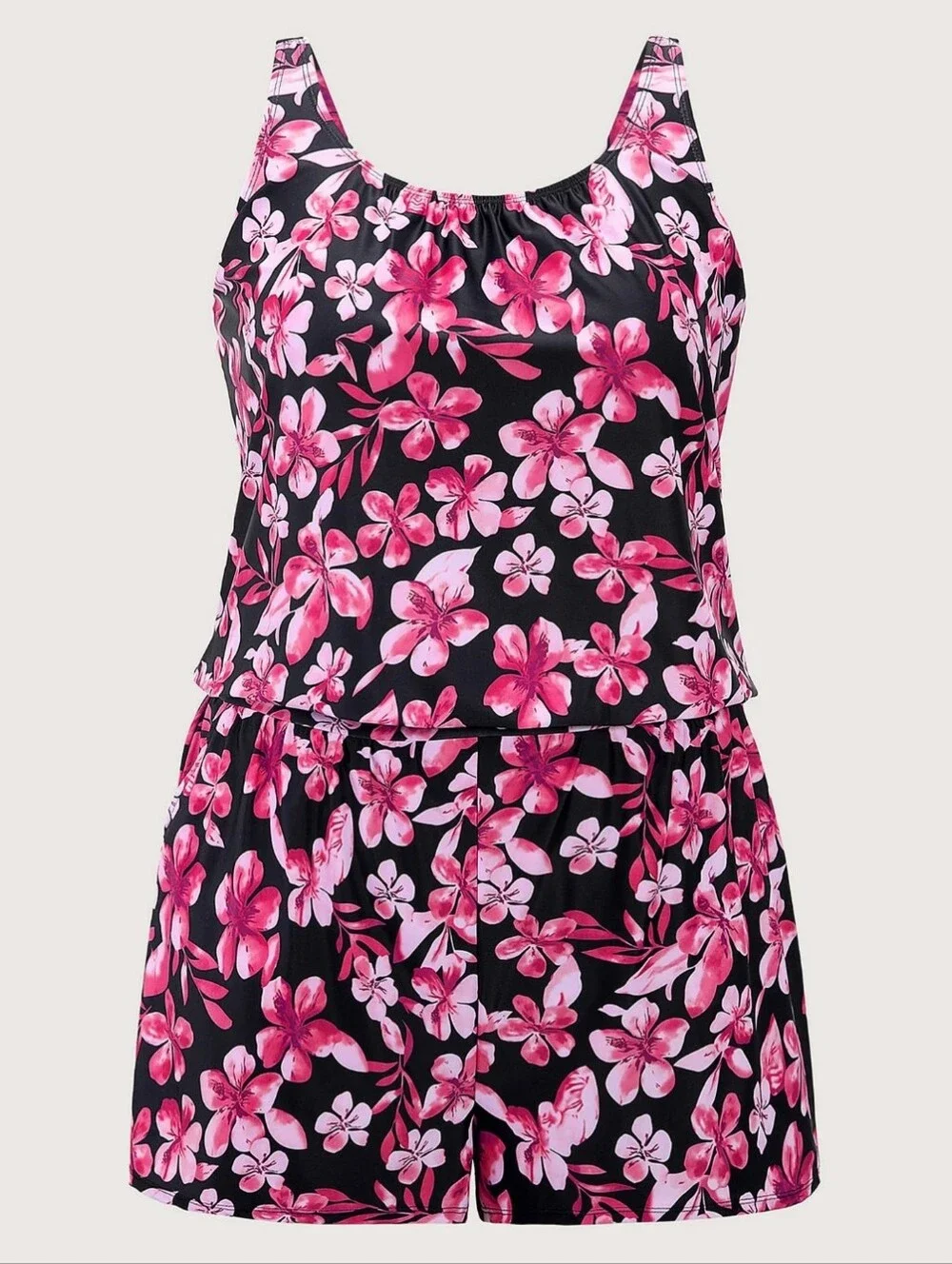 BloomChic Pink & Black Floral One Piece Suimsuit Romper Size 14/16 1X